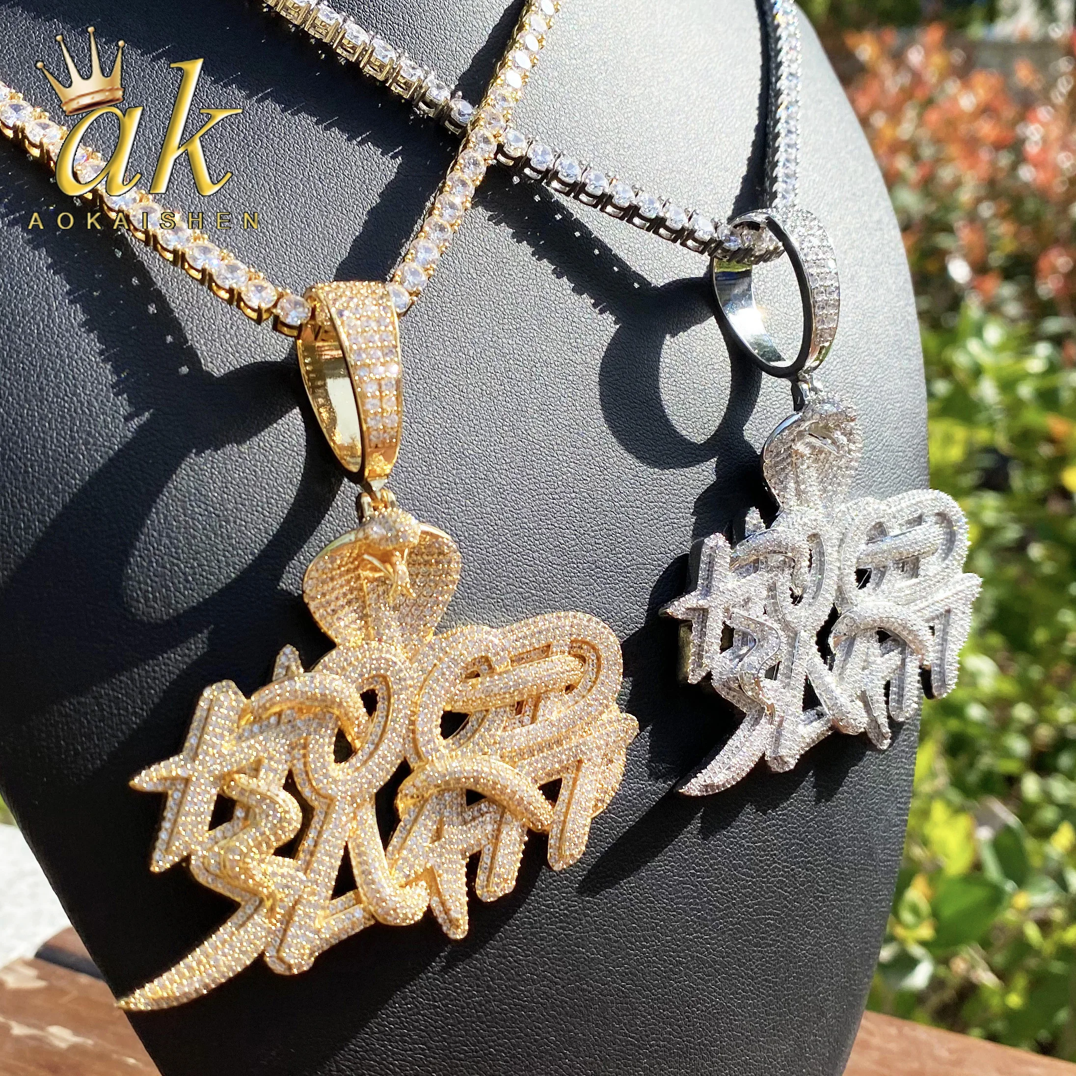 

Aokaishen Iced Out Snake Hood Hustle Necklace Pendant for Men Real Gold Plated Cubic Zirconia Hip Hop Jewelry