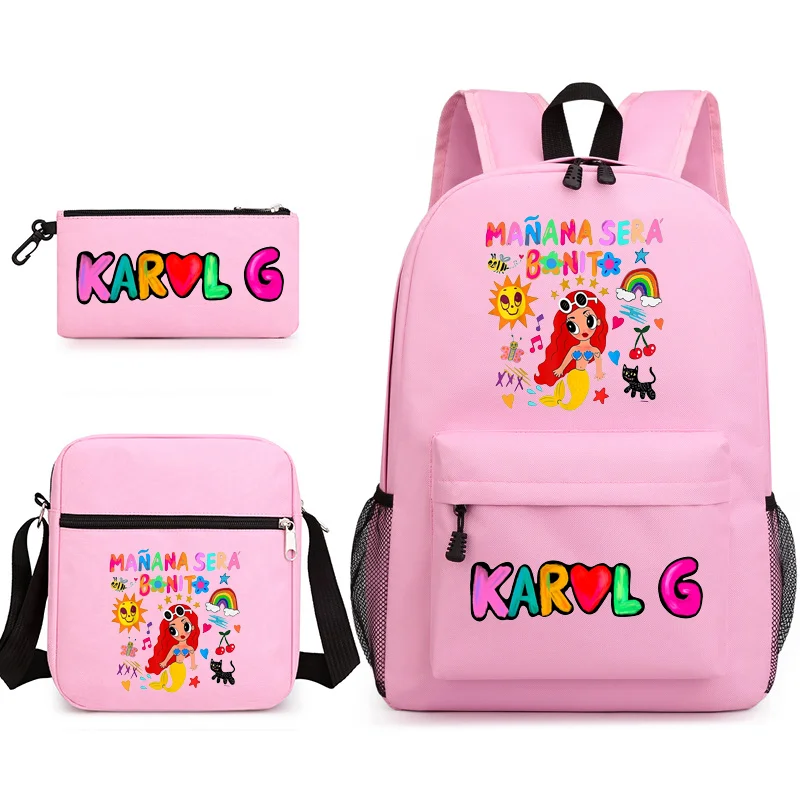 

Cartoon Manana Sera Bonito 3 Piece Backpack Boys Women's Cute Rucksack Shoulder Bag Pencil Bag Teenage School Bag