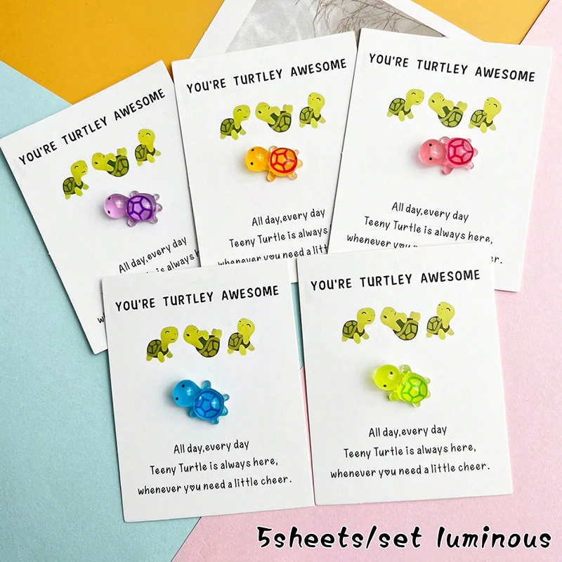 5 Pcs Mini Turtle Hug Cards With Inspirational 