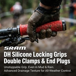 SRAM DH Silicone Locking Grips with Double Clamps and End Plugs, MTB and Road Bicycle Accessories, Cycling GRIP
