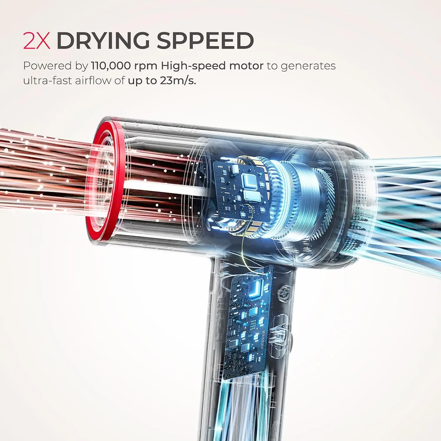 Professional High-Speed Hair Dryer with Diffuser and Comb, 1500W Blow Dryer Featuring a 110,000 RPM Brushless Motor
