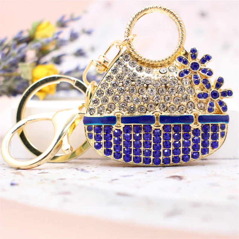 Cute Women Deep Blue Bag Design Keychain Cars Keyrings Lady Gifts Key Rings Girls HandBag Charms Keyholder