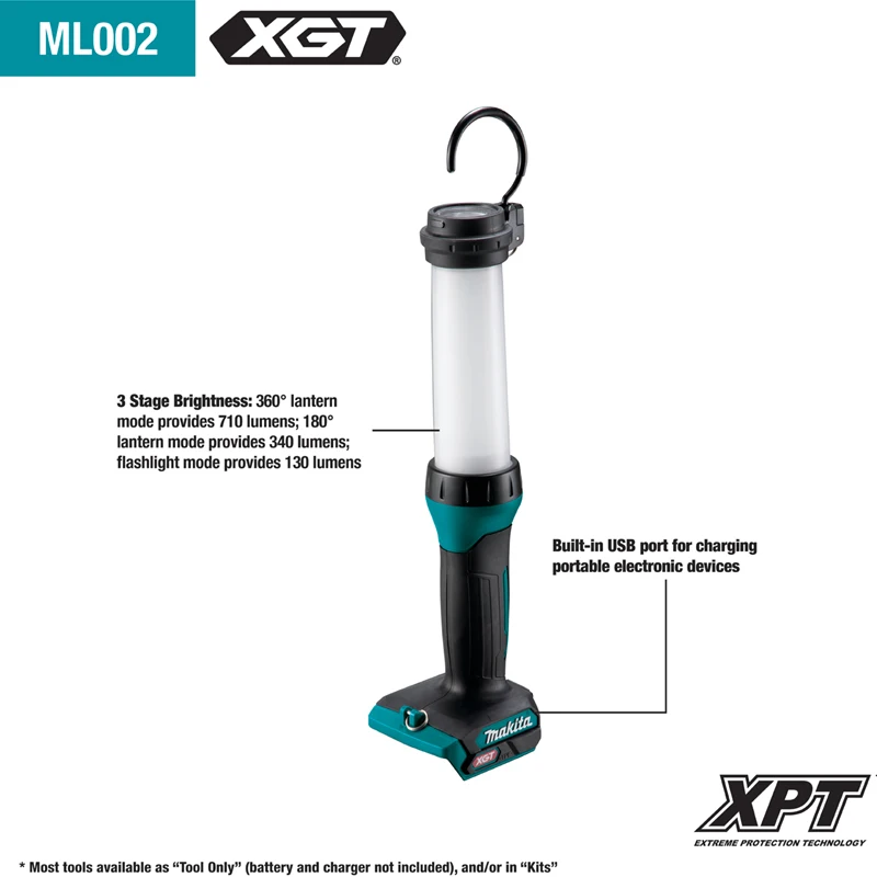 Makita ML002G Searchlight LED XGT 40V Lithium Charged 710lm Max Indoor Outdoors Work Flashlight Including USB Port Bare Tool