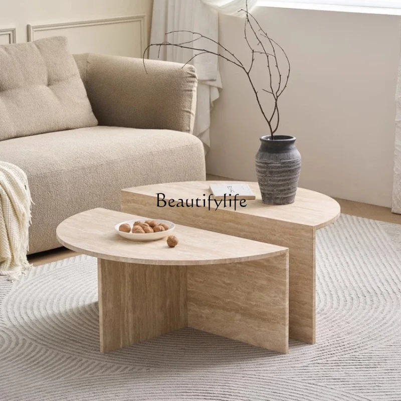 

FG52Wabi Sand wind travertine coffee table living room home simple round creativity
