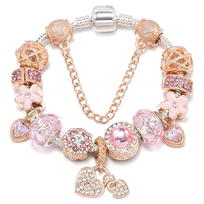 Pink Gift Bag High Heels Charm Bracelet For Women With Crystal DIY Charms Beads Pendants High-Quality Jewelry Dropshipping
