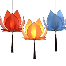 New Chinese Style Cloth Lotus Chandelier Classical Lotus Lamp Buddha Light Zen Buddhist Hall Temple Living Room Dining Room Lamp