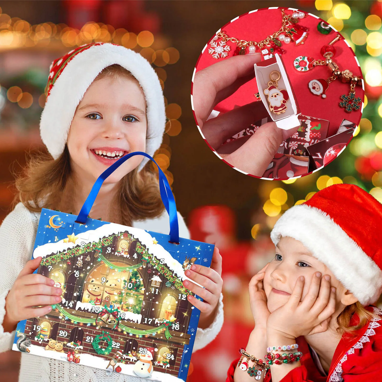 Moda natal advento calendário pulseiras 2025 24 dias calendário de contagem regressiva de natal diy jóias fazendo kit adolescentes acessórios femininos