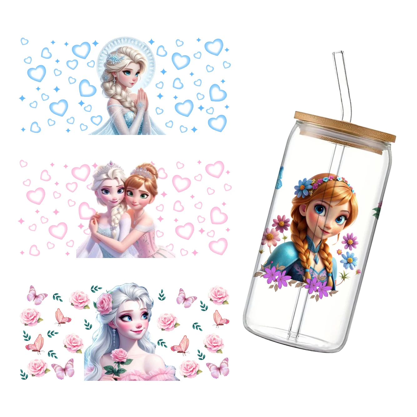 Disney Mini Frozen Princess Эльза Анна с принтом УФ DTF переводная наклейка водонепроницаемая для стеклянных чашек 16 унций наклейки