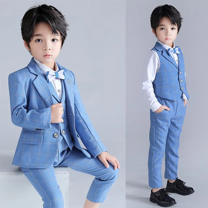 

Boys Formal Wedding Party Tuxedo Suit Children Blazer Vest Pants Tie Photography Set Kids Performances Ceremony Dress Costume