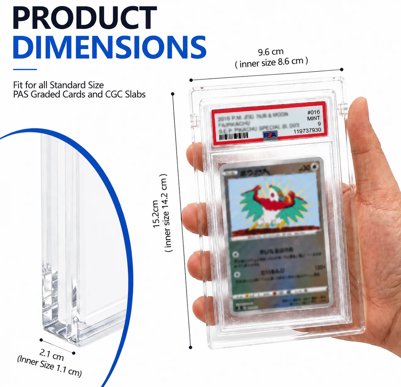 DCOLOR Magnet Acrylic Graded Card Collectible Slab Acrylic Display Case for PS-A CGC BGS TCG Grading Card Slab Protector