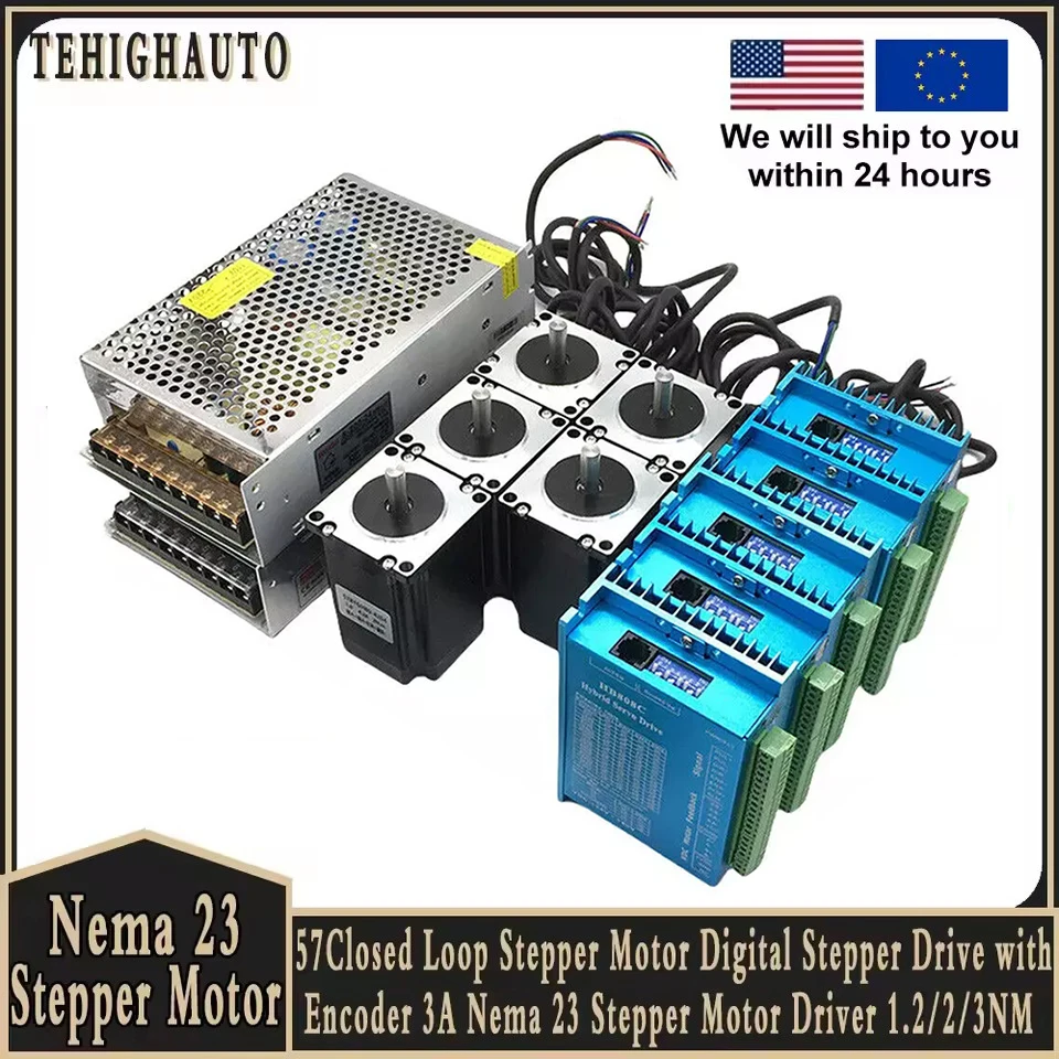 

2 Phase Nema23 Hybrid Closed Loop Stepper Motor Drive 200W Power Supply Kit 1.2/2/3 Nm 4.2Z Easy Servo Motor for CNC Router