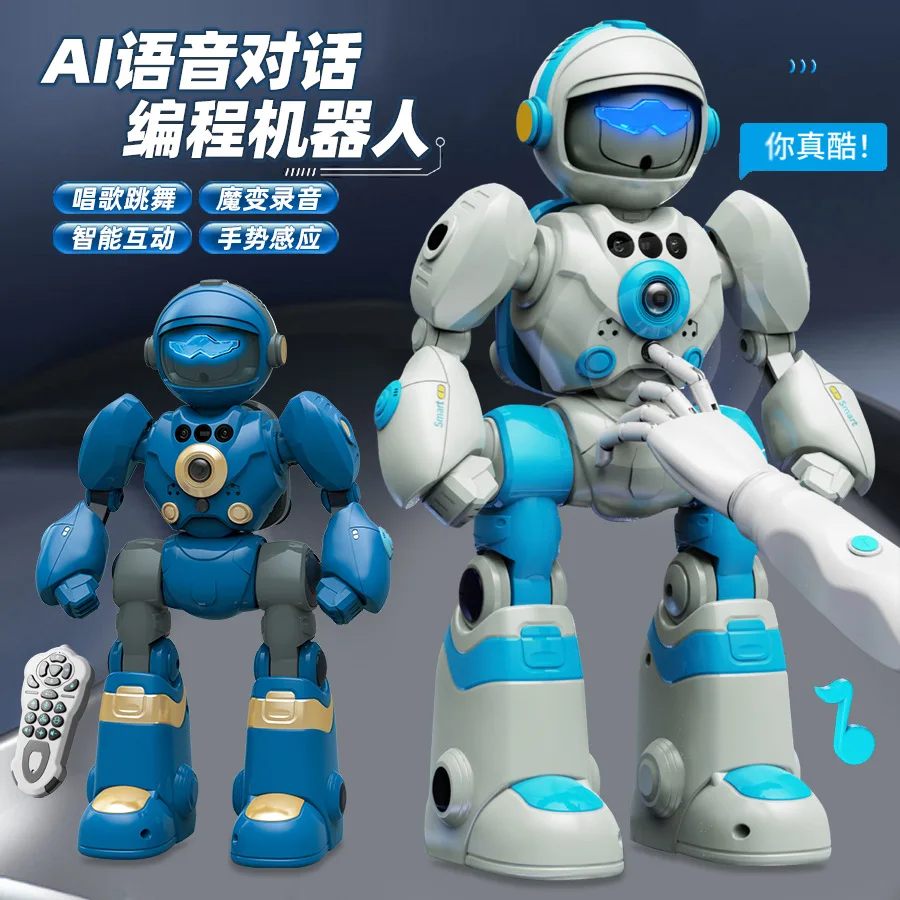 Intelligenter sprachgesteuerter interaktiver KI-Roboter für Kinder, aufnahme mit Gestenerkennung, Ton- und Lichttanzroboter