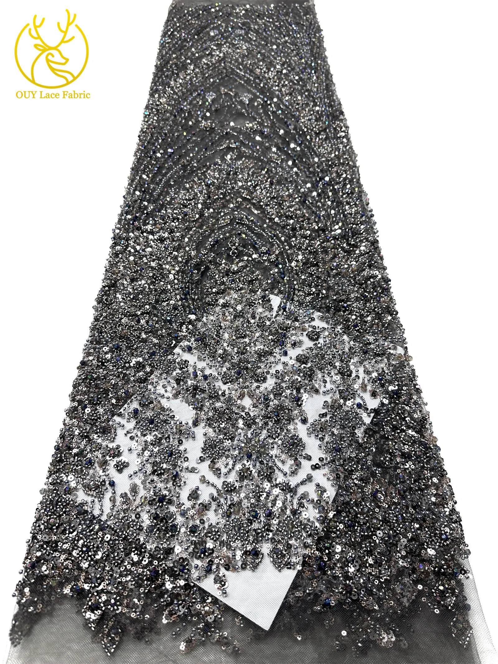 Schwarzer Luxuriöser Afrikanischer Handgefertigter Schwer Perlenverzierter Pailletten-Spitzenstoff 5 Yards Luxuriöser Französischer Tüll-Spitzenstoff für Partykleider – Detail 23