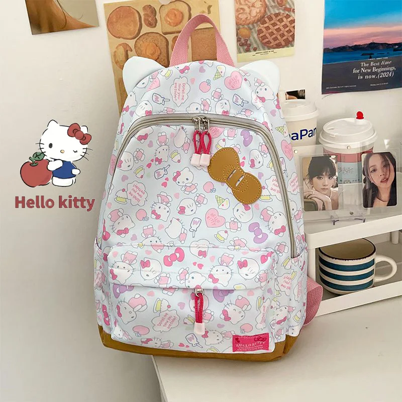 Hello Kitty Kawaii Girls' Backpack Sanrio Pink/Blue Youth Lightweight Travel Backpack High Quality Nylon Children's School Bags