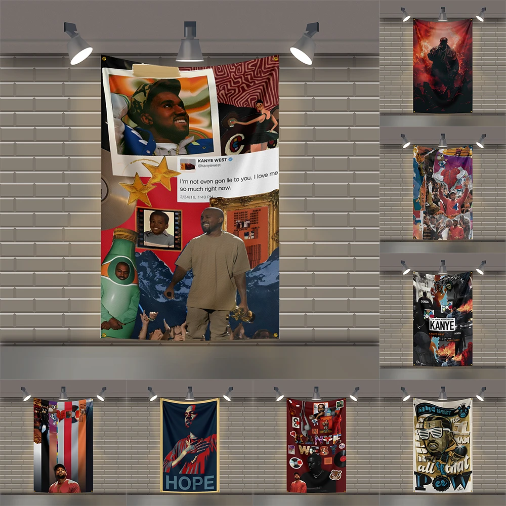 

3x5 Ft K-KanyeS W-Wests Rapper Flag Music Wall Banner for Bedroom Studio Bar Concert Outdoor Decor