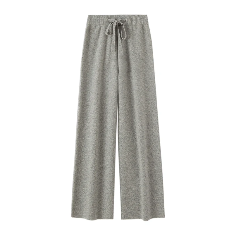 100% Merino Wool Women's Pants Straight Trousers New Collection Autumn Winter Casual Loose Basic Knit Cashmere Wide Leg Pants