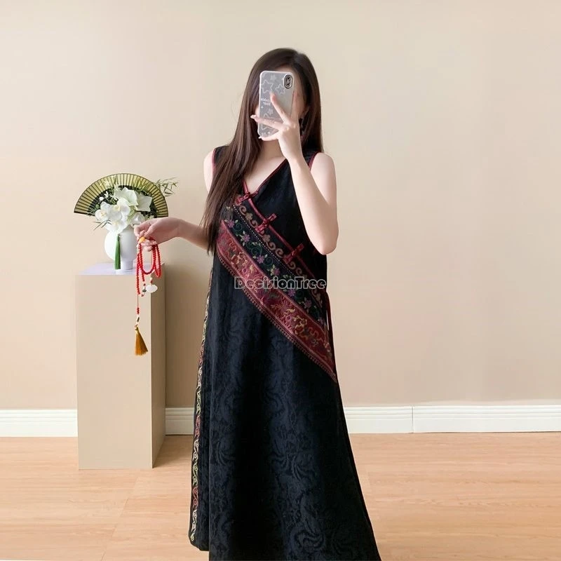 Original ethnic style jacquard cotton linen robe female embroidered retro national dress women't brethable spring/summer dress view 6