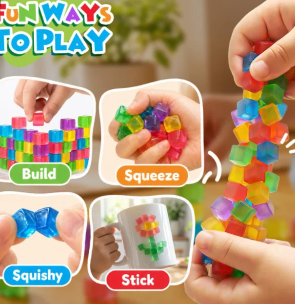 `Transparent Squishy Magnetic Fidget Blocks, Soft Squeeze Magnet Cubes, DIY Assembly Sensory Stress Relief Building Toy`