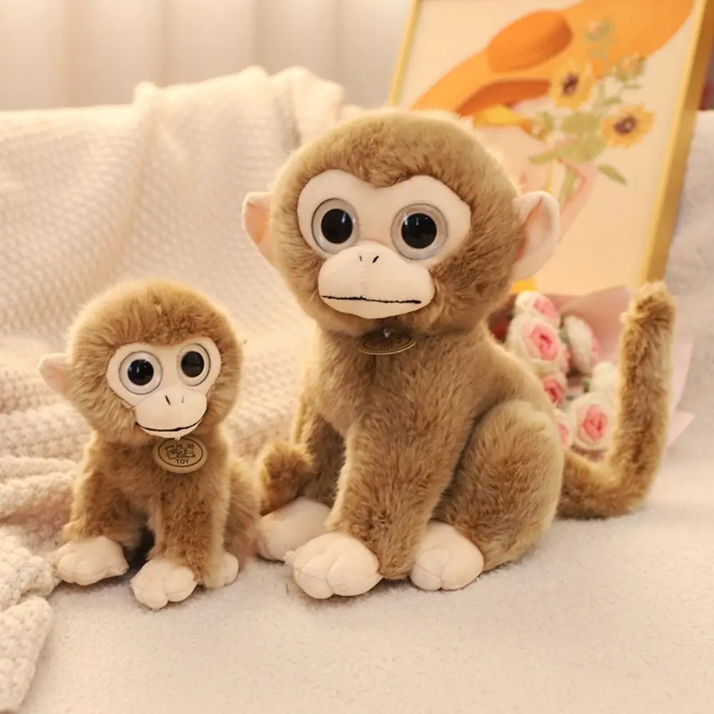 Big Eyed Golden Monkey Plush Stuffed Animal Long Tail Monkey Stuffed Toy 17/30CM Bedroom Decoration Brown Monkey Dolls