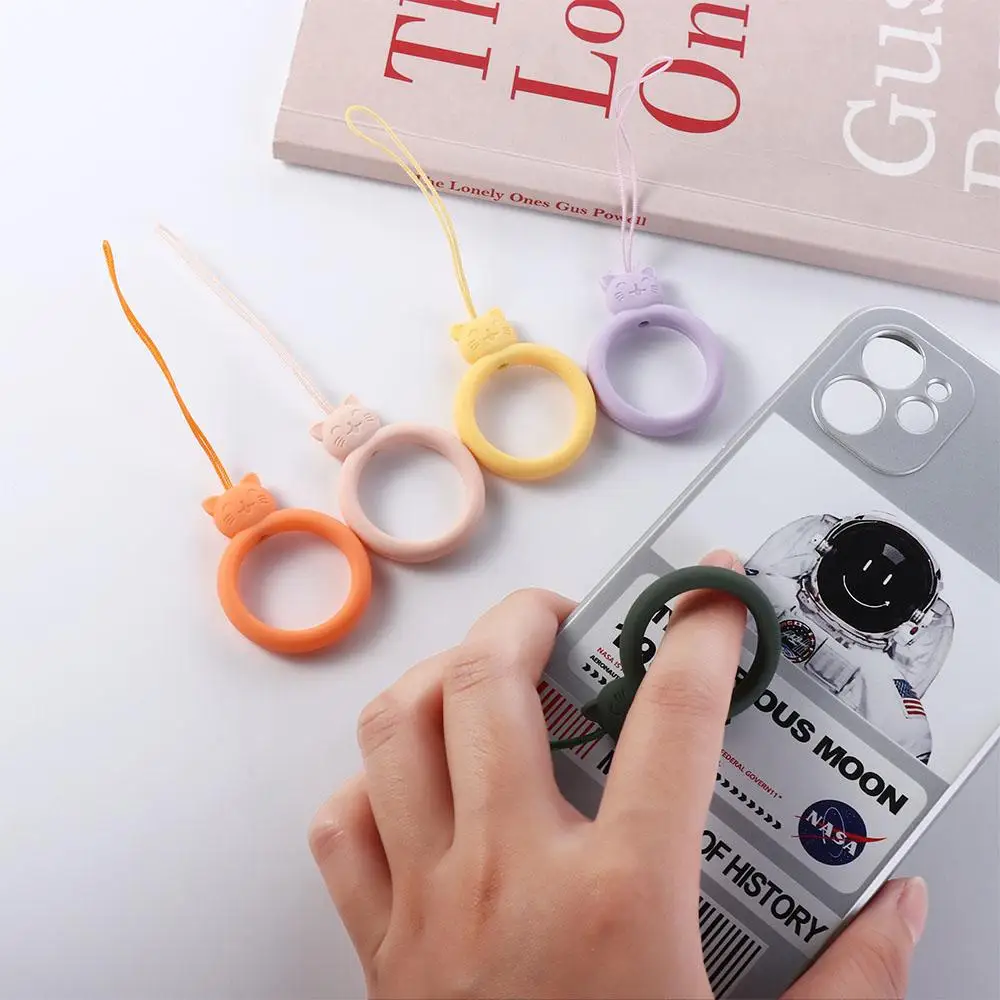 

Cartoon Cat Mobile Phone Pendant Finger Ring Anti-lost Silicone Lanyard Silicone Pendant Ring Multicolor Soft U Disk Hanging