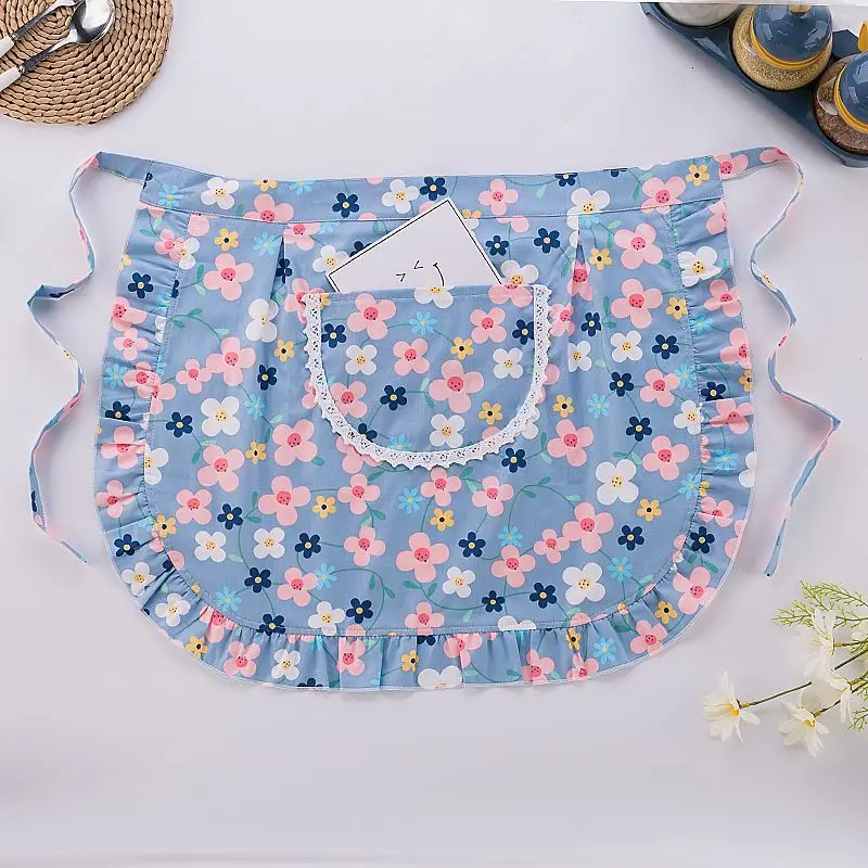 Floral Short Half-Length Apron Women Cooking Household Kitchen Oil-proof Aprons Korean Ins Storage Cleaning Tools Antifouling