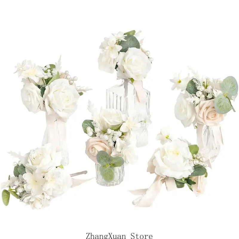 6 Stück Brautsträuße, künstliche PVC-Rosen für Hochzeitszeremonie, Dekoration, 3 x – Detail 10