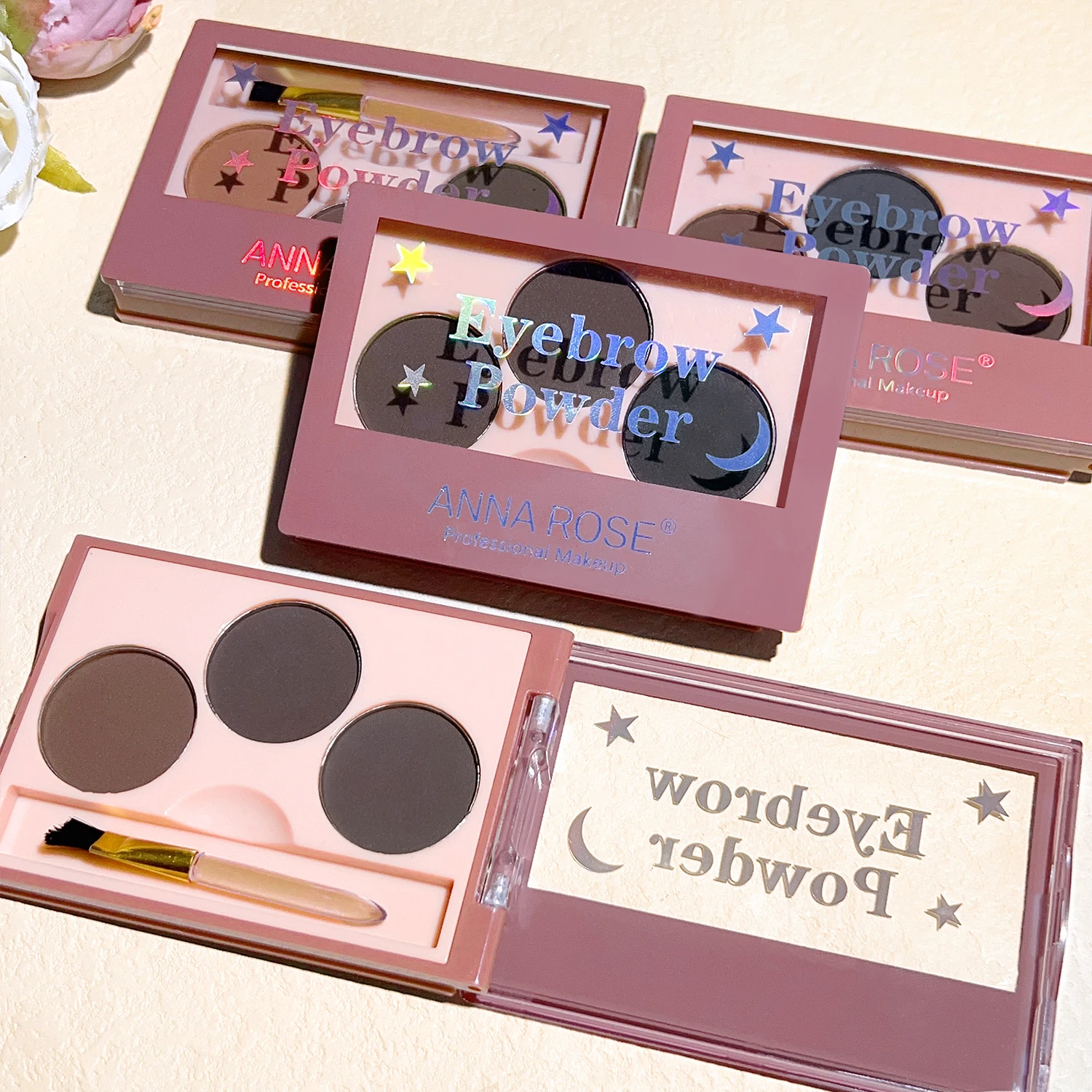 Uma caixa de pó de sobrancelha de três cores e creme de tintura de sobrancelha, maquiagem multiuso e fácil de aplicar para iniciantes, cinza fumaça natural