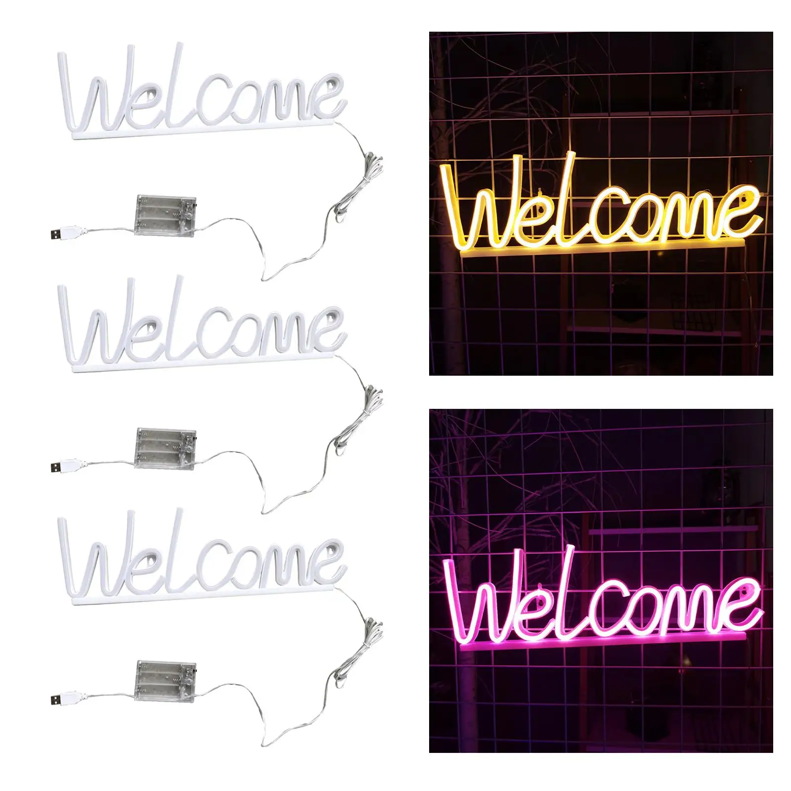 Welcome Neon Atmosphere Light Festive Background Wall Decoration Warm White Battery Usb Dual-use Model Suitable for Bar Parties