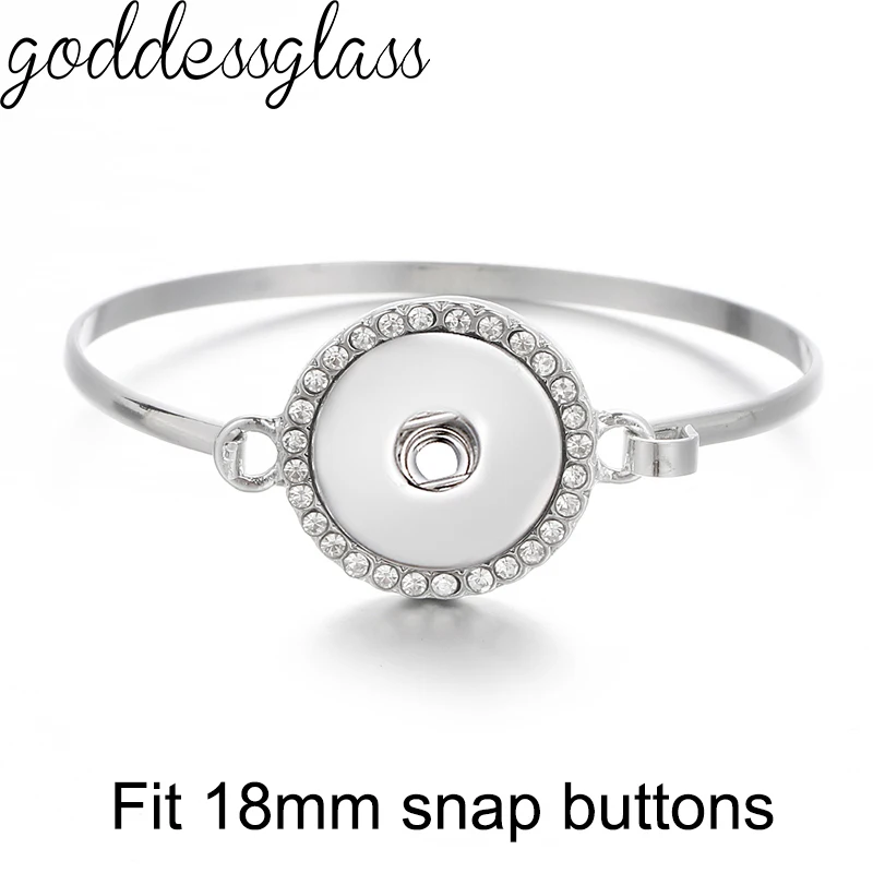 New Fashion 316L Stainless Steel Snap Bracelet Bangle Rhinestone Snap Style Fit 12mm/18mm Snap Button Women Kids Jewelry