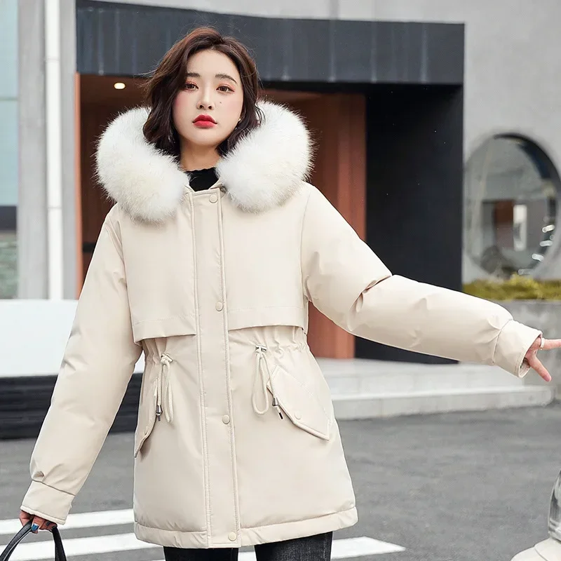 

Winter New Style Casual down Cotton Jacket Trendy Middle-Length Cotton Clothes Thickened Fleece Women's Parka Coat