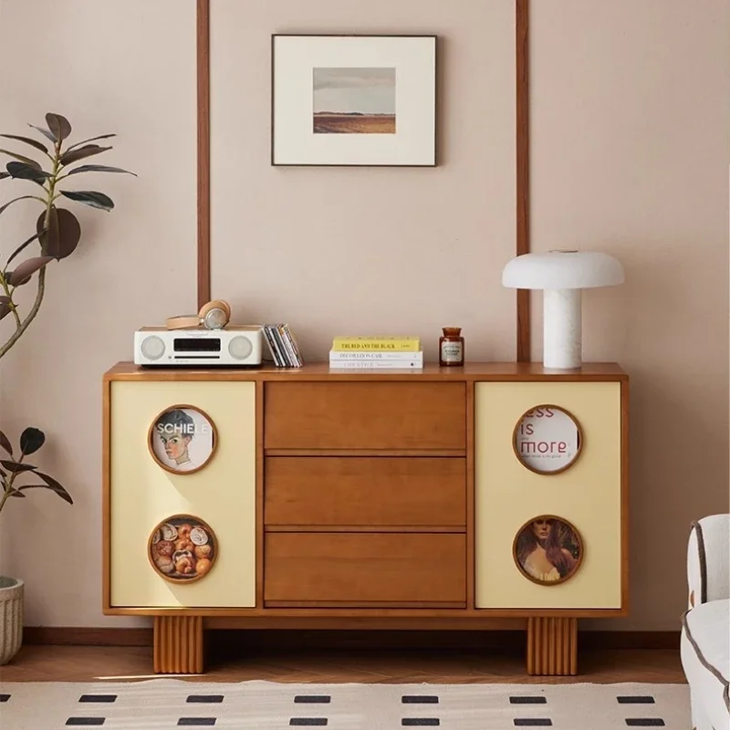 Multifunctional display side cabinet, retro speaker solid wood side cabinet, simple storage