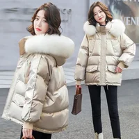 2026 Winter Fashion New Warm Duck Down Jacket Women's Clothes Glossy Fur collar Thicken Parka Short Down Coat Female Trend 3