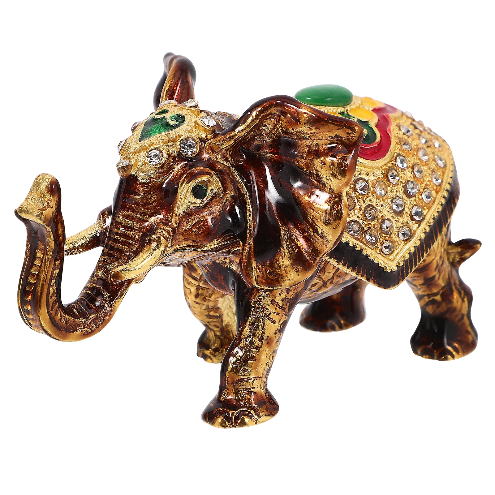 

1pc Elephant Jewelry Box Hand Painted Ring Holder Figurine Enameled Rhinestone Design Multifunctional Storage Home