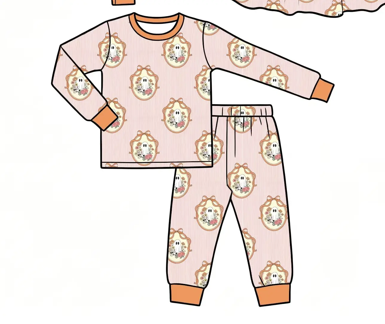 Boutique Kids Fall Halloween Pajamas Set Toddler Girls Vintage Ghost Zip Romper Short Sleeve Twirl Dress Sleepwear