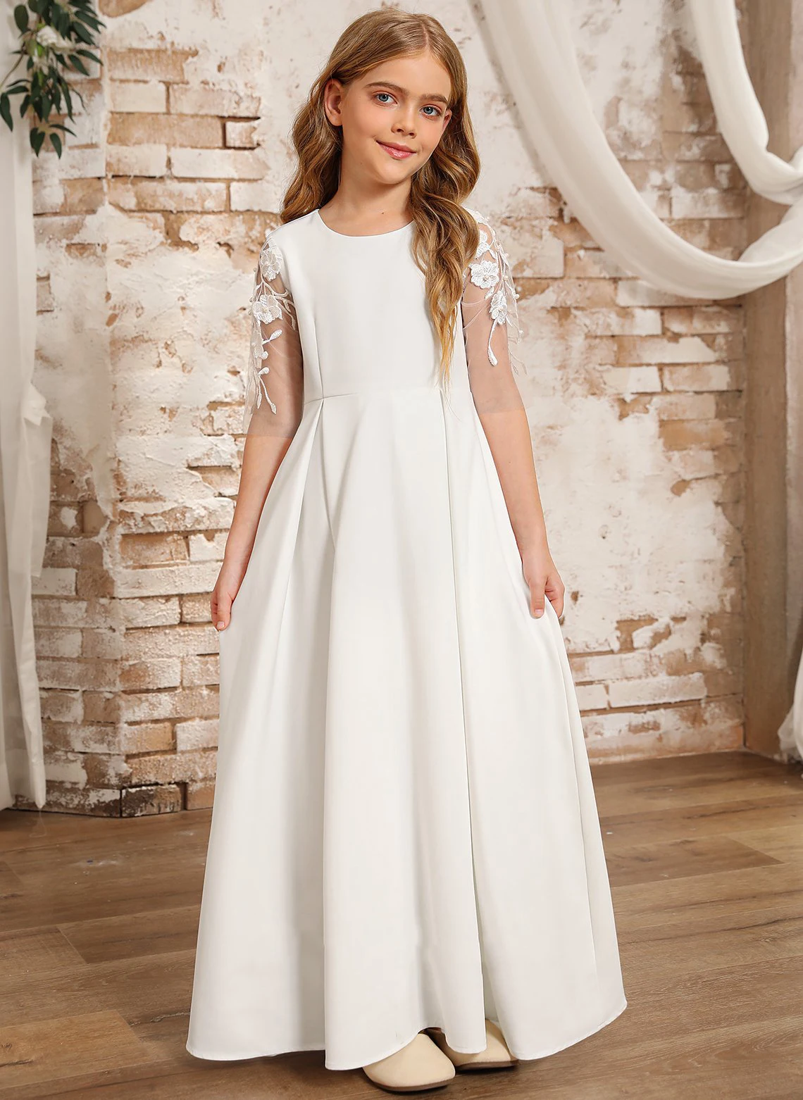 

YZYmanualroom/A-line Scoop Floor-Length 4-Way Stretch Flower Girl Dress