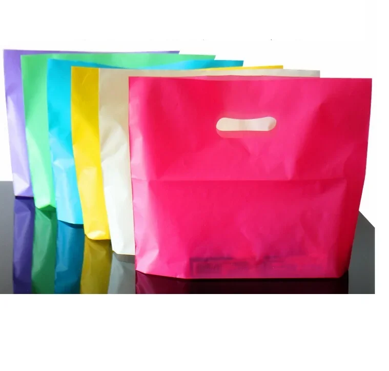 50pcs/LOT Large Plastic Shopping handle bag Jewelry Boutique Cloth Bag Wedding Christmas Gift Packaging bag