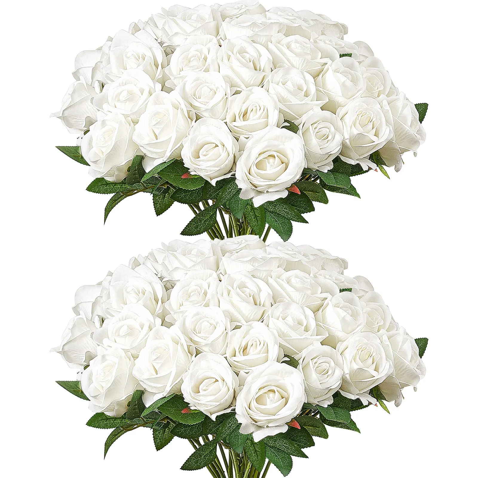 

60 Pcs White Roses Artificial Flowers Realistic Bouquet For Xmas Home Decor