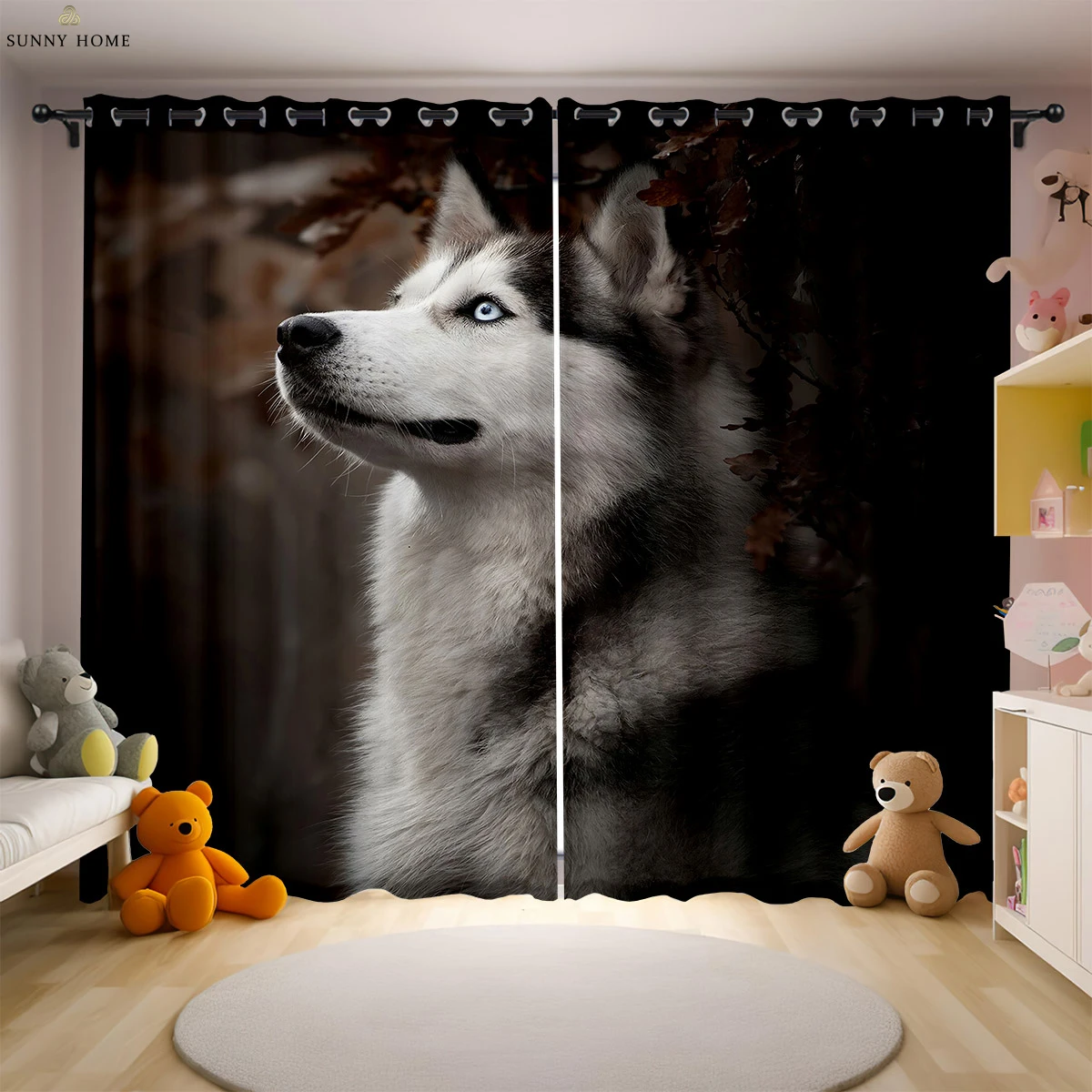 Cute cartoon dog animal print curtains kids room kitchen study room decorative curtains can be customized 2 pieces