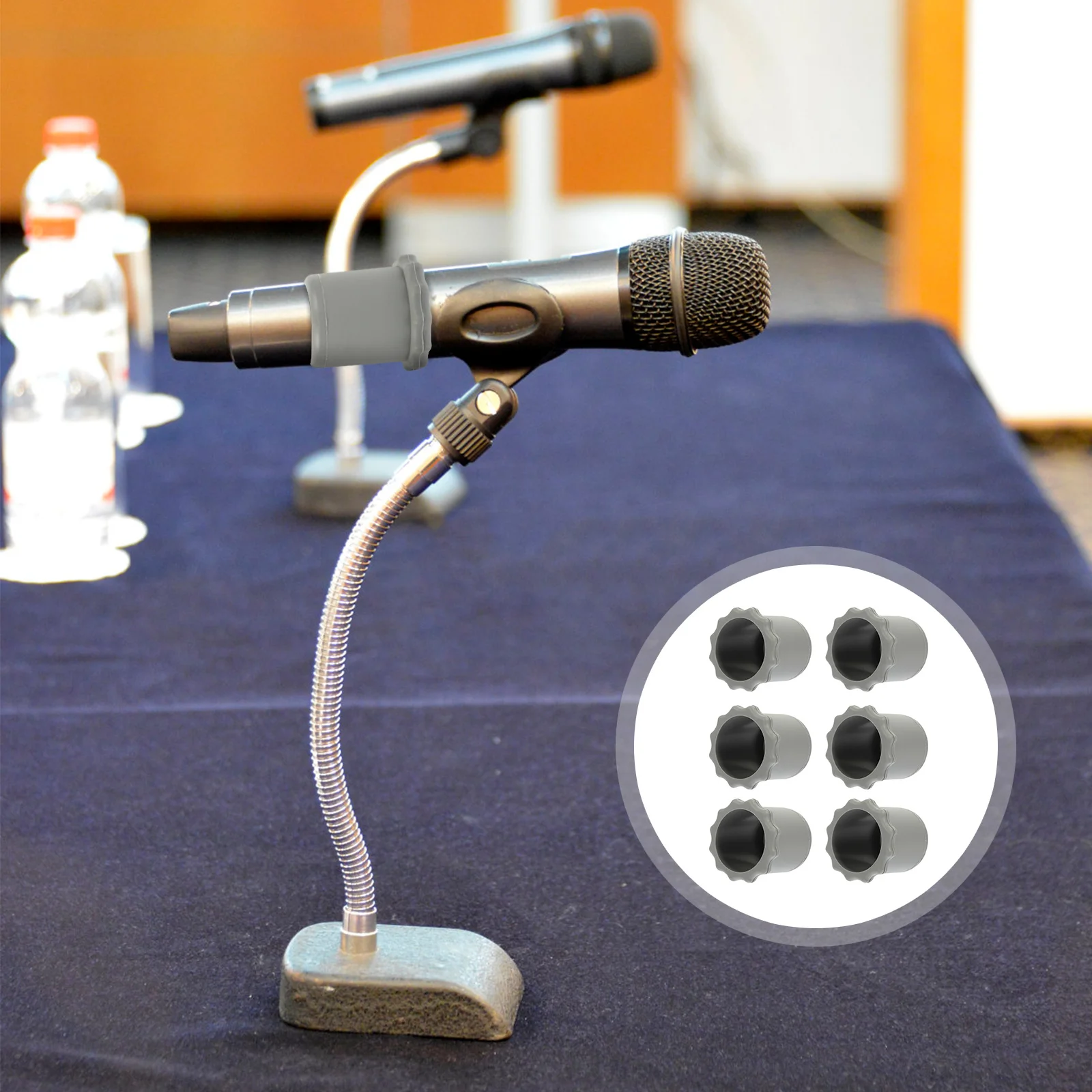 

6Pcs Microphone Bottom Rod Covers Non-Slip Anti-Fall Protection Durable Easy Install Ktv Bar Stage Mic Bottom Rod Sleeve