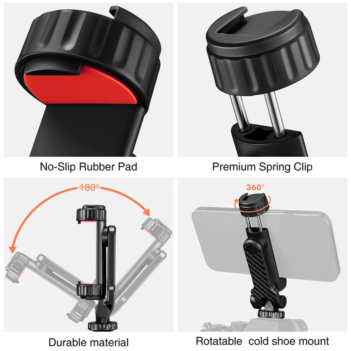 Camera Hot Shoe 360 Rotatable Phone Mount Holder Tripod W Cold Shoe for Mic Light Phone Clip for IPhone 15 14 13 Android Rich