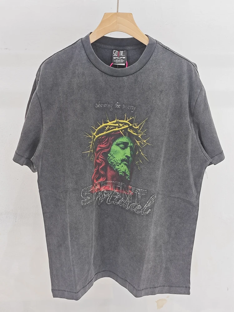 

Винтажная свободная мужская футболка с коротким рукавом в стиле ретро, выцветшая, уличная мода, хлопок, молодежная, устойчивая к сминанию, на все сезоны