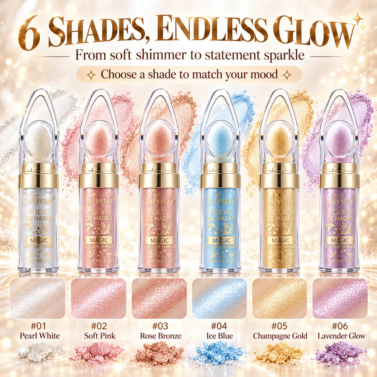 Elf Highlighting Chalk, Shining Diamond Beating Powder, Suitable for Face, Body, Hair, and Eyes, Available in 6 Colors to Add Shine