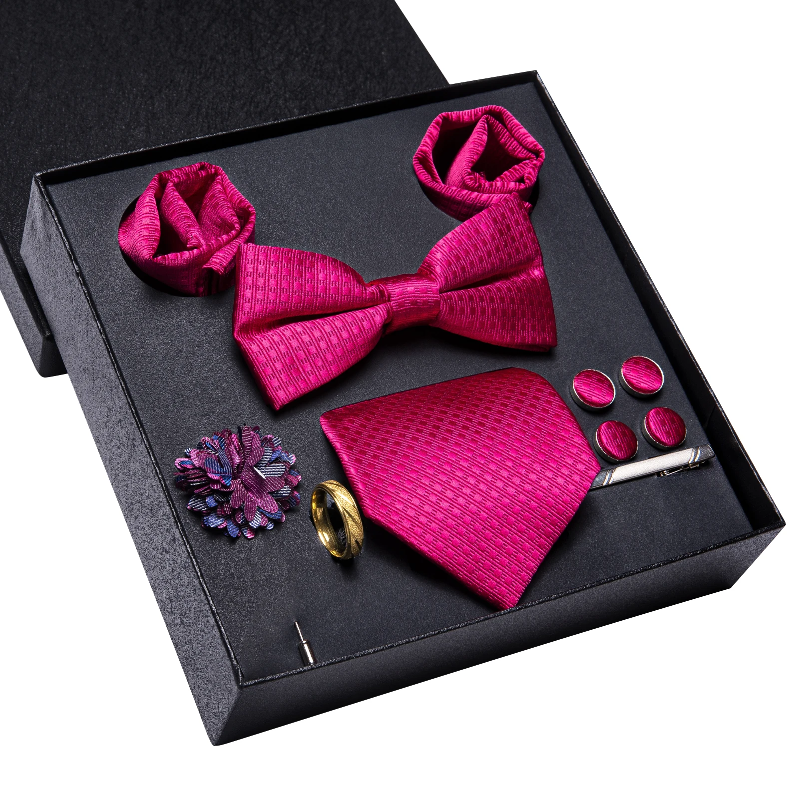 مرحبا التعادل هدية فاخرة مربع كلاسيكي منقوشة ارتفع الأحمر التعادل لينة الرجال منديل أزرار أكمام مجموعة الزفاف جودة عالية