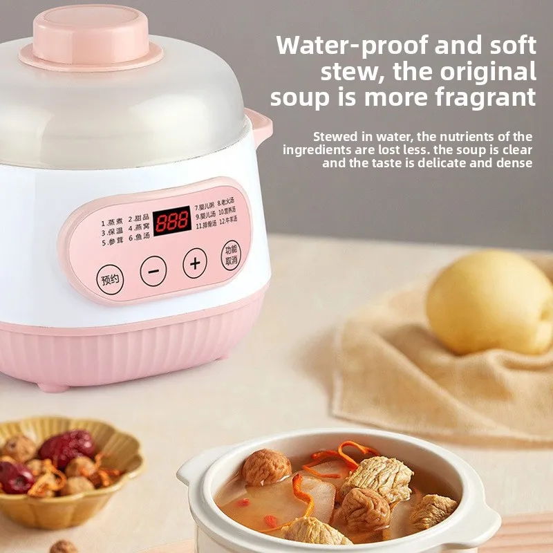 Multifunctional Electric Stew Pot Ceramic Slow Cooker Timer Appointment Mini Soup Porridge Cooker Household Gift