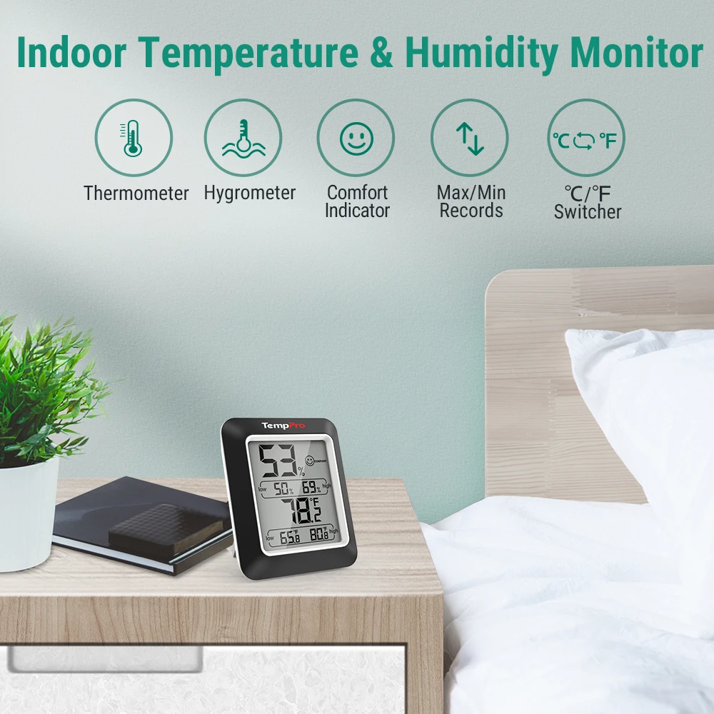 TempPro TP50W Digital Hygrometer Indoor Thermometer Room Thermometer and Humidity Gauge with Temperature Humidity Monitor