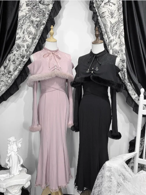 الألغام اليابانية الإنتاج الضخم الحلو لوليتا حورية البحر فساتين الربيع والخريف فتاة جديدة سليم صالح أفخم خارج الكتف فستان طويل #5