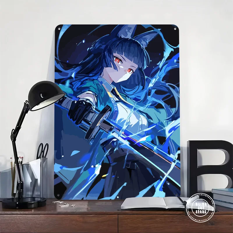 Zenless Zone Zero Hoshimi Miyabi Printed Poster Customized Wall Art Retro Vintage Metal Tin Signs for Gamer Office Decor Home