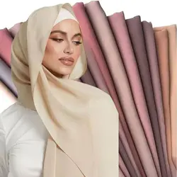 Goede Stiksels Chiffon Hijab Sjaal Lange Moslim Sjaals Stitch Plain Hoofddoek Hoge Kwaliteit Premium Tulband Zware Maleisische Hijaabs