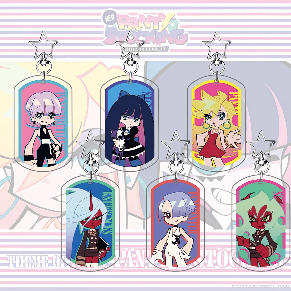 Panty & Stocking with Garterbelt Acrylic Keychain, Star Clasp Charm, Panty Stocking Scanty Kneesocks Figure,Anime Bag Pendant