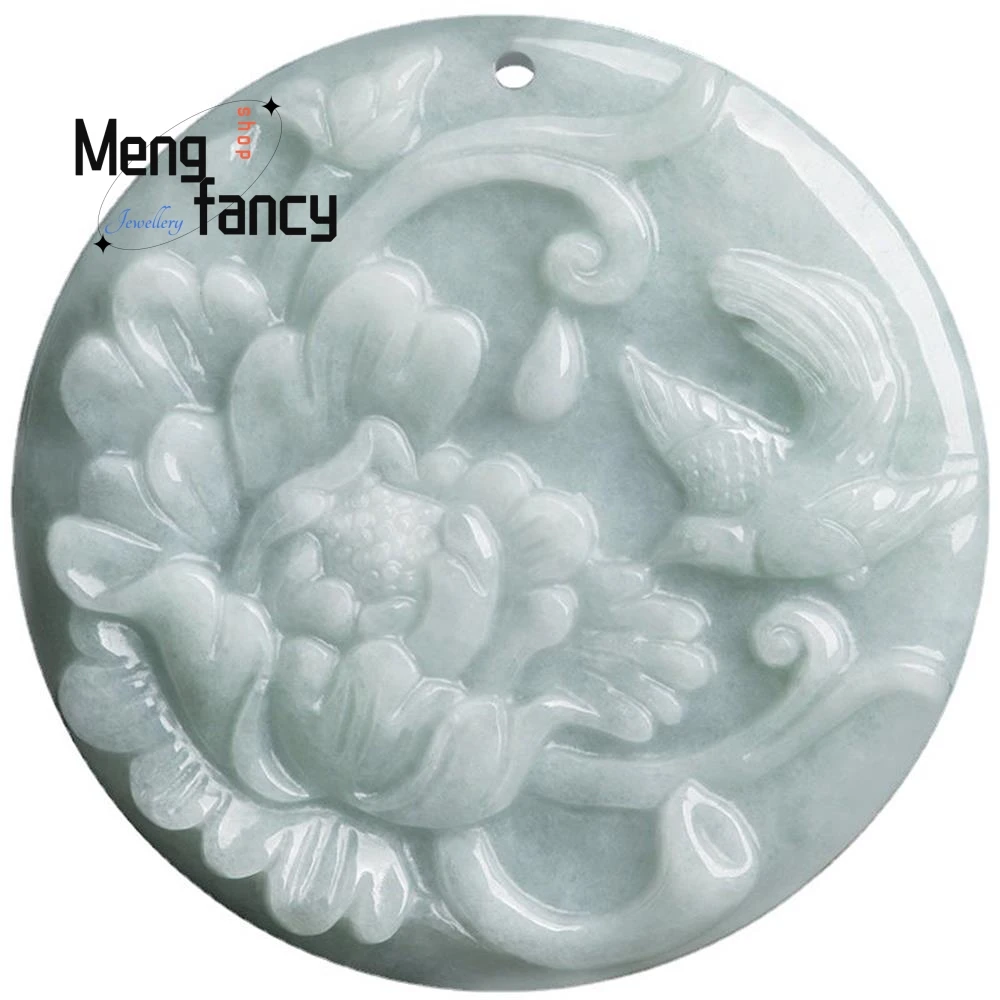 Natural Myanmar A-goods Jadeite Peony Flower Jade Pendant Exquisite Elegant Charm High-grade Luxury Quality Fashion Fine Jewelry